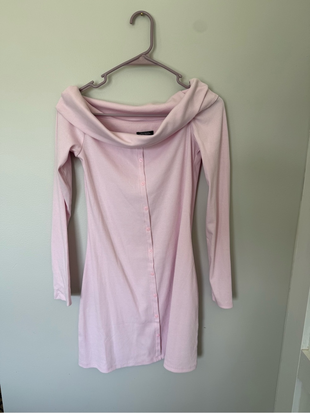 Light Pink Off-Shoulder Button Front Dress